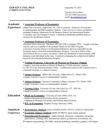 Academic Associate Professor of Economics. Experience