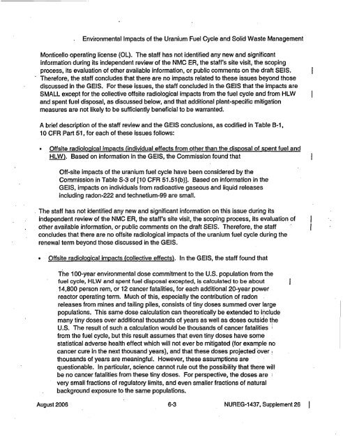 Environmental Impact Statement - radioactive monticello