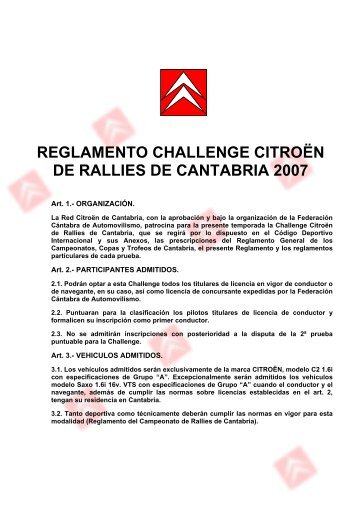 Descargar Reglamento Challenge CitroÃ«n de Rallyes de Cantabria