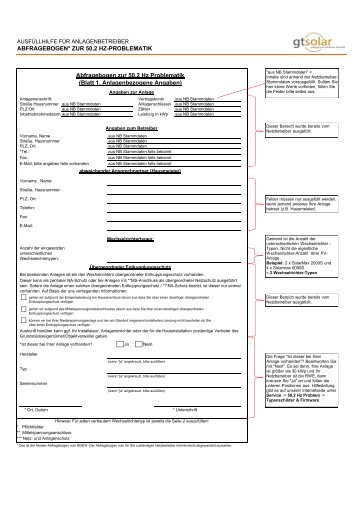 ABFRAGEBOGEN* ZUR 50,2 HZ-PROBLEMATIK ... - GT-Solar GmbH