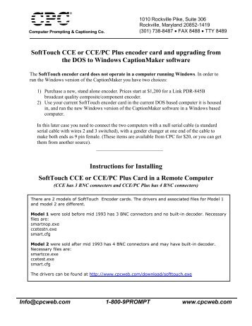 SoftTouch CCE or CCE/PC Plus encoder card and upgrading ... - Cpc