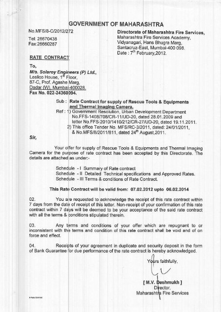 Rate Contract For Rescue Tools Equipments Maharashtra Fire