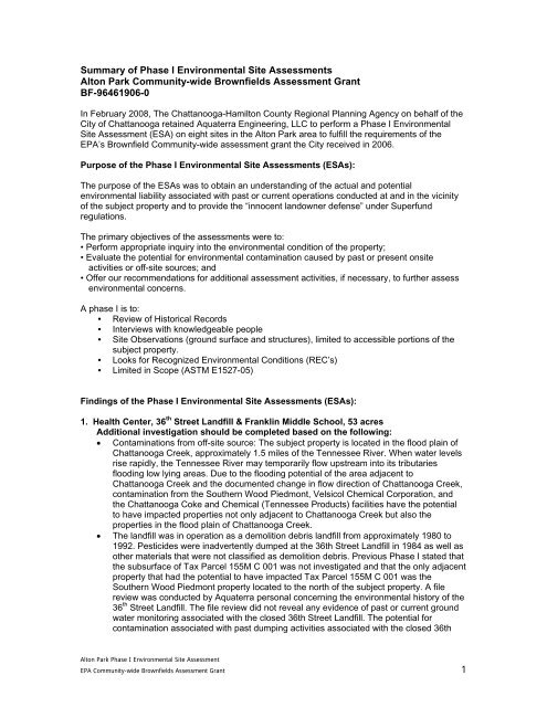 Summary of Phase I Environment Site Assessment Reports