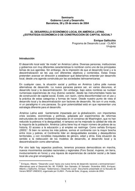 Seminario Gobierno Local y Desarrollo. Barcelona, 28 y 29 de ...