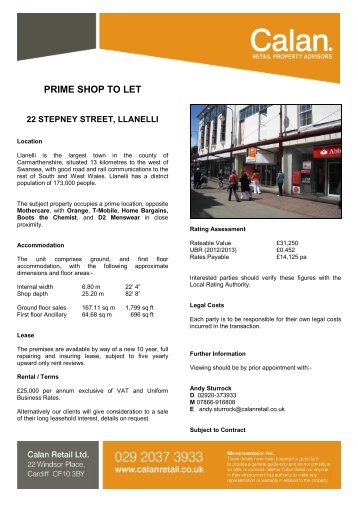 Llanelli, 22 Stepney Street - Calan - Retail Property Advisors