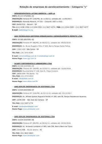 RelaÃ§Ã£o de empresas de aerolevantamento - Categoria "c"