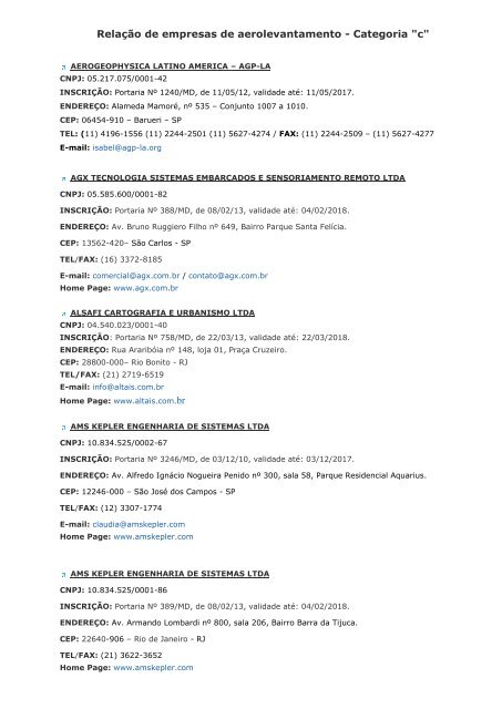 RelaÃ§Ã£o de empresas de aerolevantamento - Categoria "c"