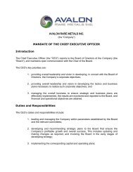 Mandate of the Chief Executive Officer - Avalon Rare Metals