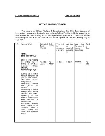 NOTICE INVITING TENDER - Income Tax Department