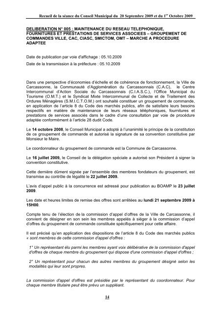 RECUEIL DES ACTES ADMINISTRATIFS - Carcassonne