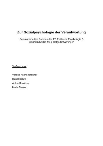 Zur Sozialpsychologie der Verantwortung - bei Helga Schachinger