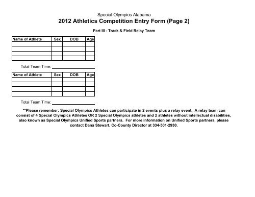 Track Field Entry Form 2012