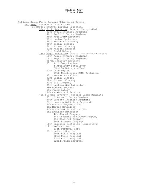 Italian Army, 10 June 1940 - CGSC