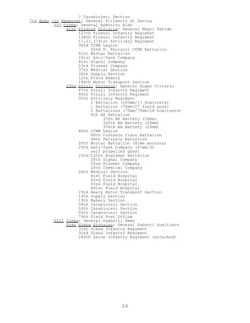 Italian Army, 10 June 1940 - CGSC