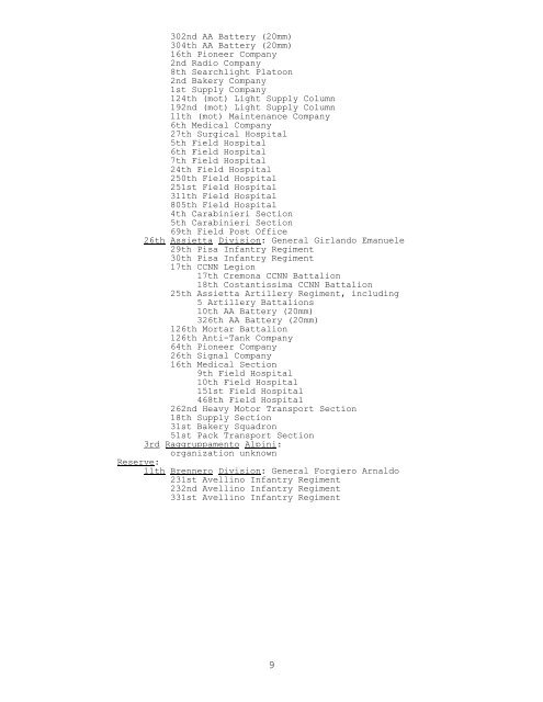 Italian Army, 10 June 1940 - CGSC