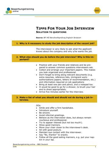 Tipps for Job interview_Solution.pdf - Bewerbungstraining Online