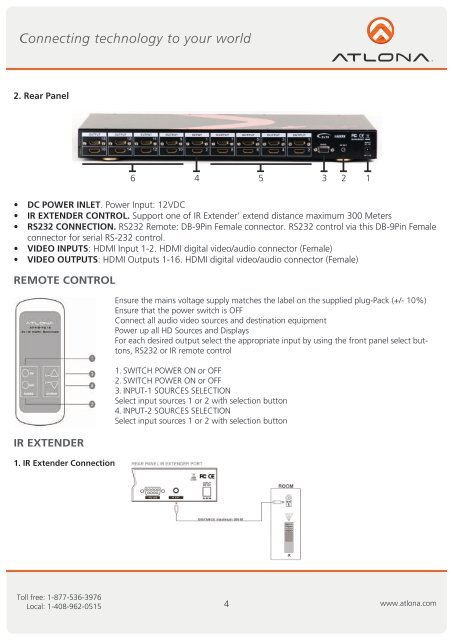 User Manual 2x16 HDMI Switcher AT-HD-V216 - Atlona