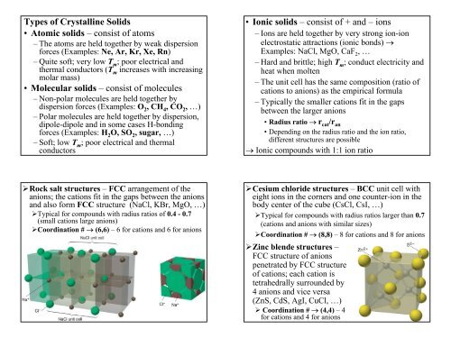 Types of Crystalline Solids â€¢ Atomic solids â€“ consist of ... - Web Pages