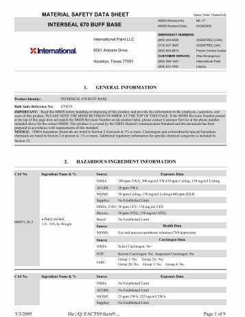 material safety data sheet interseal 670 buff base - datasheets.intern...