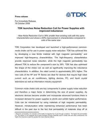 Download Press Release - TDK Electronics Europe GmbH