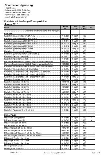 11 08 Preisliste KÃƒÂ¼fe d - Gourmador Zollikofen