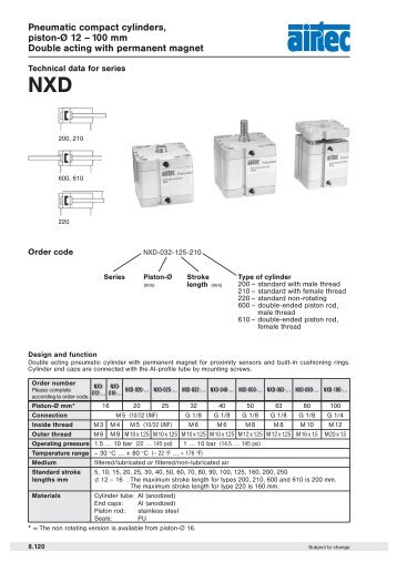 Pneumatic compact cylinders, piston-Ã 12 â 100 mm Double acting ...