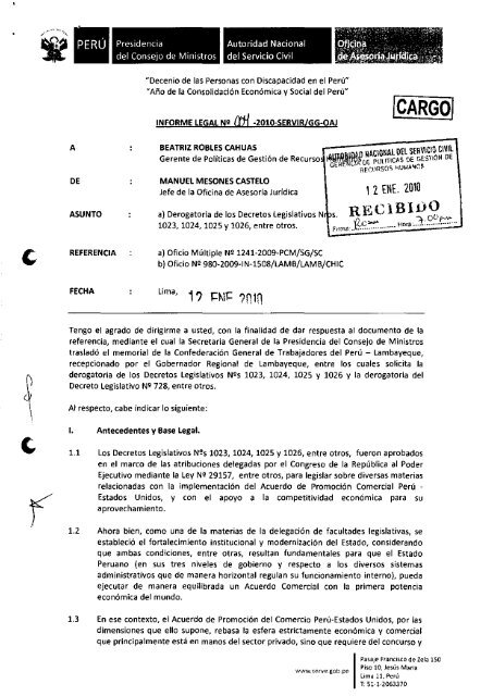 Informe Legal 004-2010-SERVIR-GG-OAJ