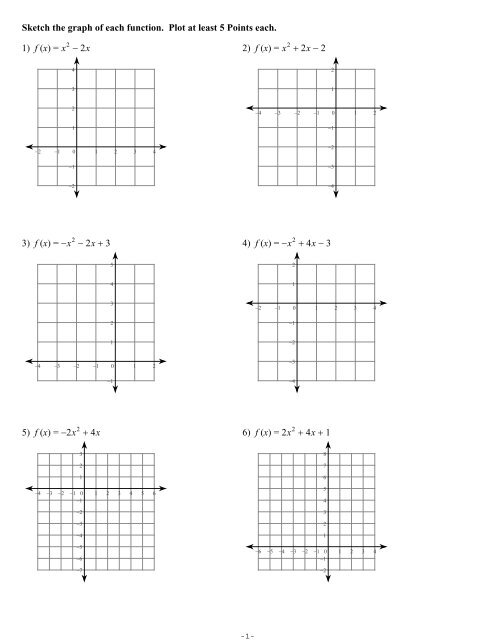 Graphing Parabolas Worksheet 2 With Answer Key