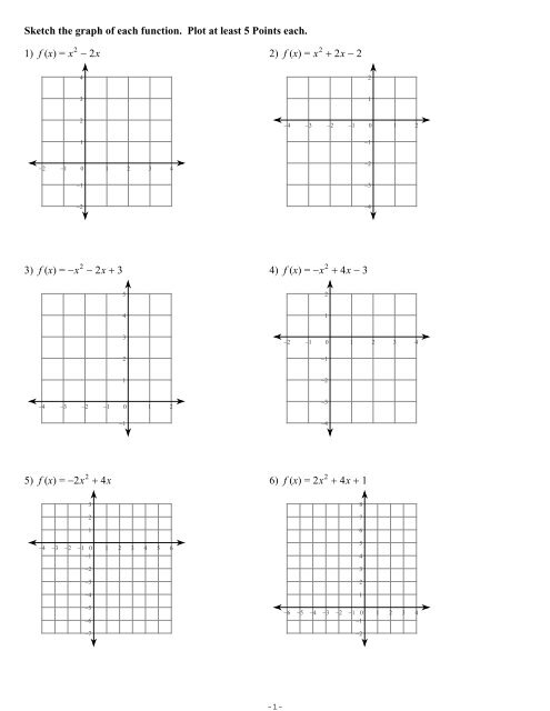 Graphing Parabolas Worksheet 2 with Answer Key