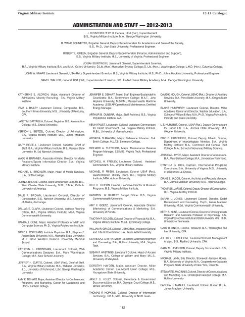 Academic Catalog - Virginia Military Institute Admissions