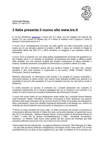 Comunicato Stampa - Milano, 27 Luglio 2010 - H3G