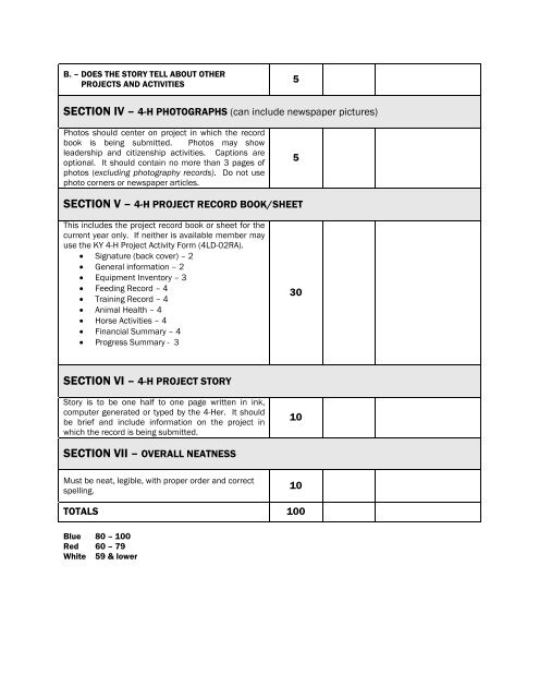 (5) junior horse 4-h project record score card