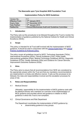 Implementation Policy for NICE Guidelines - Newcastle Hospitals