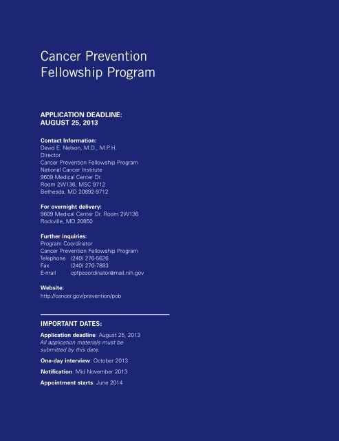 Download Our Catalog - Cancer Prevention Fellowship Program