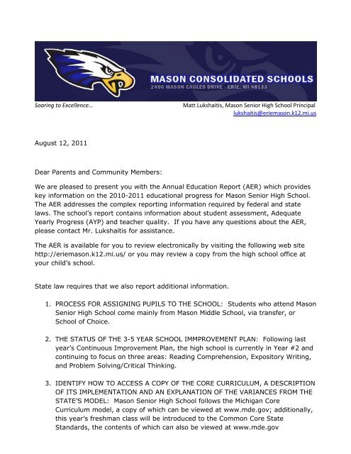 (Sample A District Cover Letter) - Mason Consolidated Schools