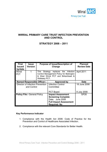 wirral primary care trust infection prevention and ... - NHS North West