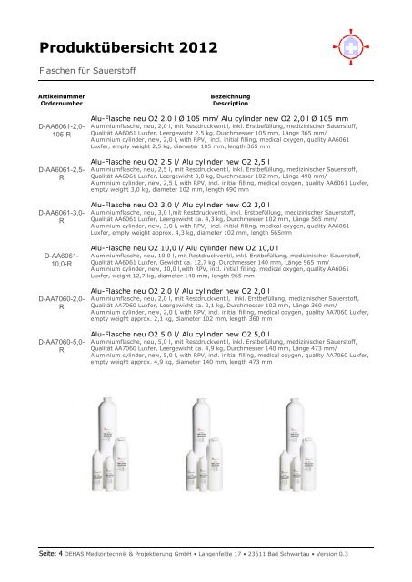 Sauerstoff Flaschen - DEHAS Medizintechnik & Projektierung GmbH