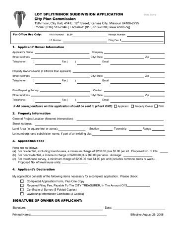 LOT SPLIT/MINOR SUBDIVISION APPLICATION City Plan ...