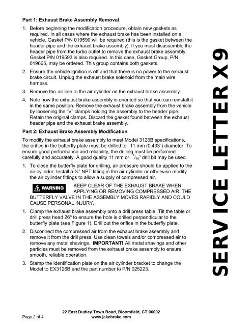 SERVICE LETTER X9 - Jacobs Vehicle Systems