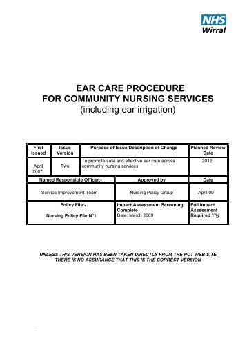 EAR CARE PROCEDURE FOR COMMUNITY NURSING SERVICES