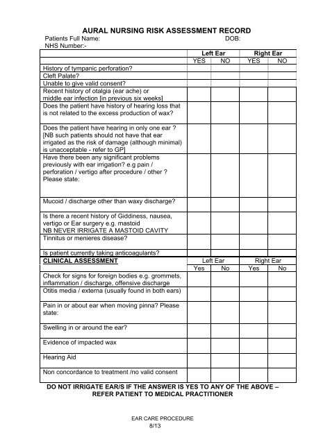 EAR CARE PROCEDURE FOR COMMUNITY NURSING SERVICES