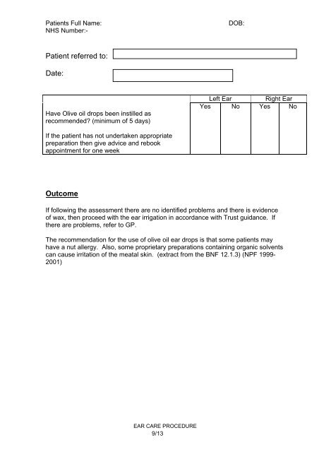 EAR CARE PROCEDURE FOR COMMUNITY NURSING SERVICES