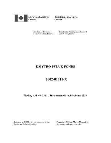 dmytro pyluk fonds 2002-01311-x - BibliothÃ¨que et Archives Canada