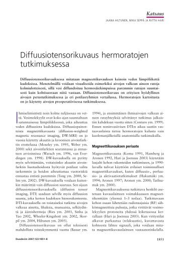 Diffuusiotensorikuvaus hermoratojen tutkimuksessa - Duodecim