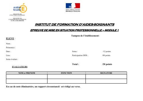 grille MSP 1 diplôme d'etat d'aide-soignant - SBSSA - Académie de ...