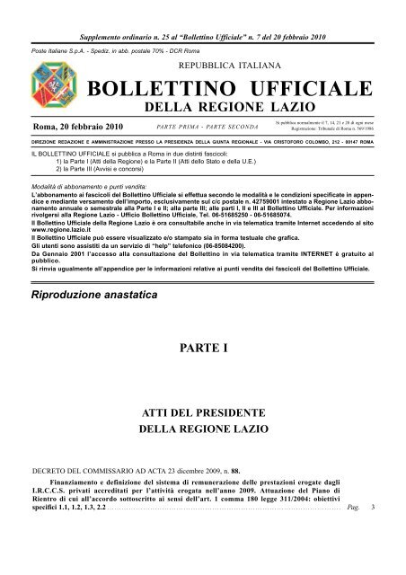 DECRETO DEL COMMISSARIO AD ACTA 12 gennaio 2010, n. 1