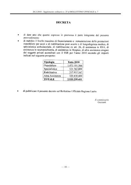 DECRETO DEL COMMISSARIO AD ACTA 12 gennaio 2010, n. 1