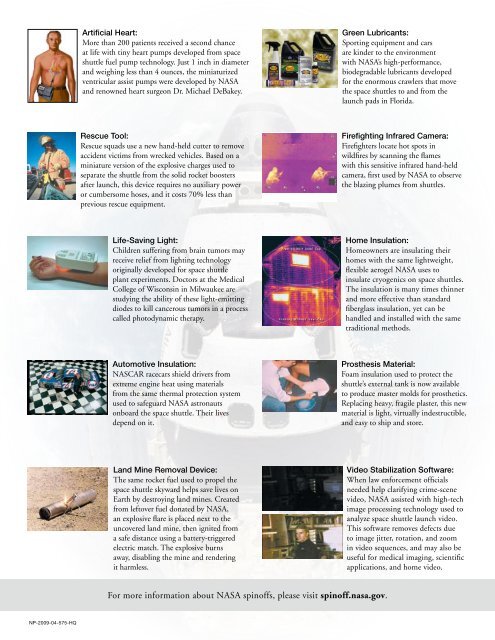 Shuttle Spinoffs Space - NASA Scientific and Technical Information