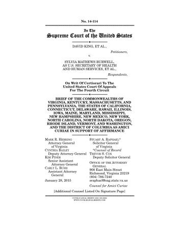 2015 01 28 Virginia Amicus Brief in King v. Burwell