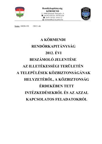 a körmendi rendőrkapitányság 2012. évi beszámoló jelentése az ...
